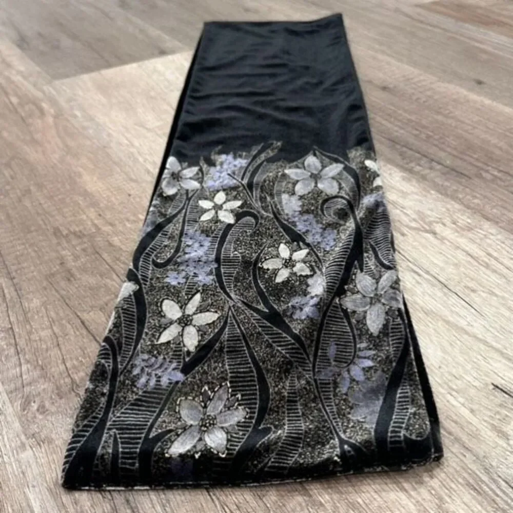Stunning Vintage Black Velvet Embossed Scarf‎ Floral Fairy  Fairycore Whimsigoth